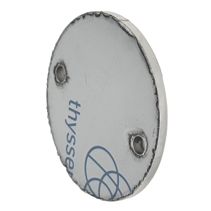 Ronde aus Edelstahl V2A, geschliffen und mit zwei Bohrungen im Durchmesser von 11 mm