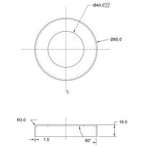 Masszeichnung Edelstahl Abdeckrosette 85 mm - S012049