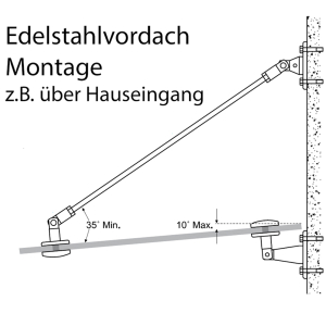 Edelstahlvordach Montage über Eingang