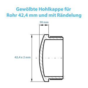 Technische Zeichnung zur gewölbten Endkappe für 42,4 mm - Hohlkappe