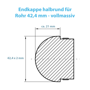 Maßskizze der halbrunden massiven Endkappen aus Edelstahl