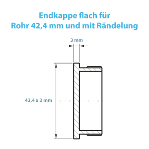 Bemaßung der Edelstahl Endkappe mit 42mm Durchmesser - Flache Ausführung