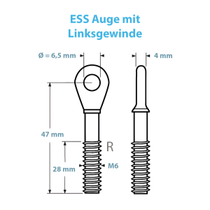 Skizze mit den Maßen zum M6 ESS Auge mit Linksgewinde