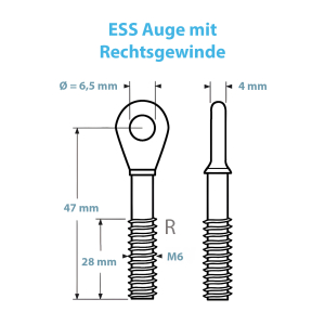 Technische Zeichnung zum ESS Auge mit M6 Rechtsgewinde
