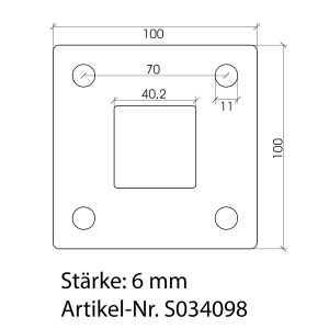 Datenblatt Edelstahl Fussplatte 40x40 mm mit 4 Loch Befestigung