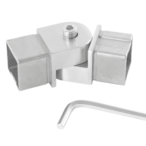Gelenkverbinder für Vierkantrohr 40 x 40 mm mit gelockerter Schraube um das passend Gelenk einzustellen