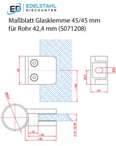 Masszeichnung Glasklemme 45x45 mm für Rohr 42,4 mm