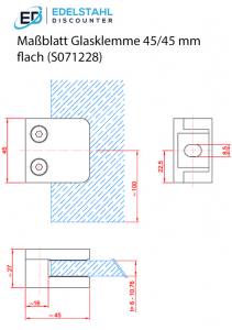 Masszeichnung Glasklemme 45 x 45 mm flach