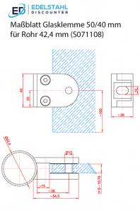 Masszeichnung Glasklemme 50x40 mm für Rohr 42,4 mm