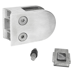 Glasklemmhalter Edelstahl mit Sicherungsplatte + Sicherungsstift für Rohr 42mm