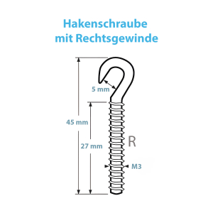 Übersicht zu den Maßen der Hakenschraube mit M4 Rechtsgewinde
