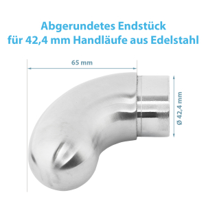 Maße zum Edelstahl Endstück für 42,4 mm Rohre