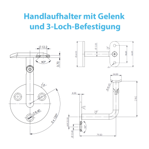 Technische Zeichnung zum Handlaufhalter mit Gelenk für Treppengeländer