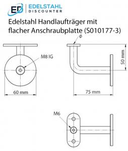 Masszeichnung Handlaufträger S010177-3 mit flacher Platte