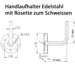 Datenblatt Handlaufhalter Edelstahl mit Rosette zum Schweissen
