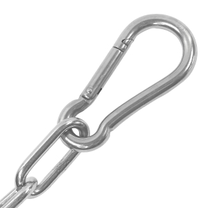Montierter Karabinerhaken 11 x 120 mm an einer Edelstahlkette