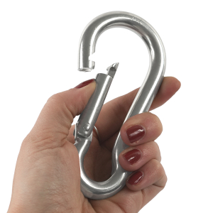 Großer Edelstahl Karabinerhaken mit offenem Verschluss