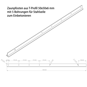 Datenblatt T-Profil Zaunpfosten anthrazit zum Einbetonieren