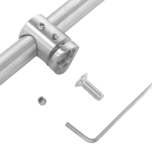 Edelstahl Querstabhalter auseinandergebaut mit DG Bohrung 12,2 mm für 33,7 mm Rohre