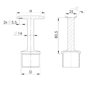 Massblatt Edelstahl Rohrstütze starr für Rohr 42,4 x 2,0 mm