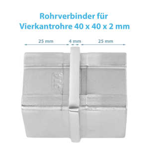 Maße zum Edelstahl Rohrverbinder für Vierkantrohre
