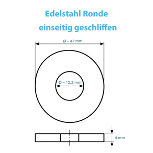 Technische Zeichnung der Edelstahl Ronde mit Mittelbohrung 12,2mm