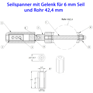 Datenblatt Seilspanner mit Gelenk für Edelstahl Seil 6 mm