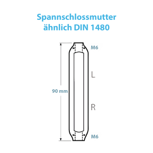 Technische Zeichnung zur Edelstahl Spannschlossmutter mit zwei M6 Gewinde