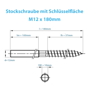 Edelstahl Stockschrauben M12 technische Zeichnung