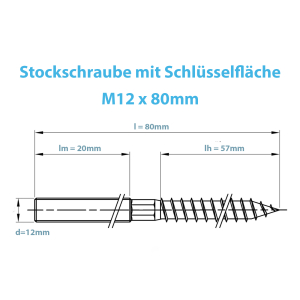Technische Zeichnung der Stockschraube M12 Edelstahl