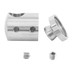 Einzelteile des Querstabhalters aus Edelstahl mit 12 mm Sackloch links und flach