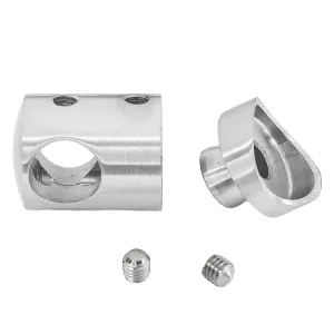 Einzelteile des Edelstahl Querstabhalter für 12 mm Querstäbchen und Ansatz für 33,7 mm Rohre