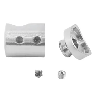 Einzelne Bestandteile des Edelstahl Querstabhalter mit Sackloch links und 12 mm Durchmesser