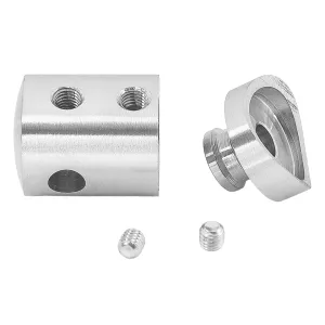 Einzelteile des Edelstahl Querstabhalter für Seil Durchführung und Ansatz für 42,4 mm Rohre