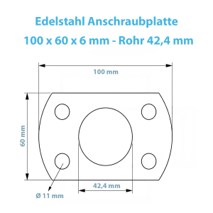 Technisches Maßblatt der Anschraubplatte für ein 42,4 mm Rohr