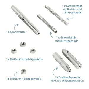 Einzelteile des Wantenspanner mit 2 Seilspanner