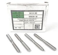100 Stück Stockschraube M8 x 80 mm - V2a