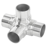 Edelstahl Eck Verbinder mit 4 Abgängen für Rohr 33,7 x 2,0 mm