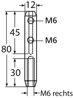 Bemaßung Seilspanner mit Rechtsgewinde für 4 mm Seil