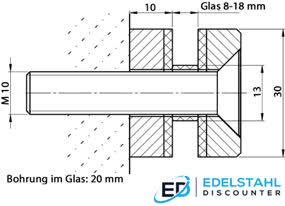 technische Zeichnung zum Glasplattenhalter 30 mm - rund