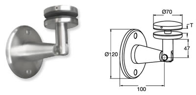 Wandanschluss mit Punktglashalter 70 mm für Edelstahlvordach